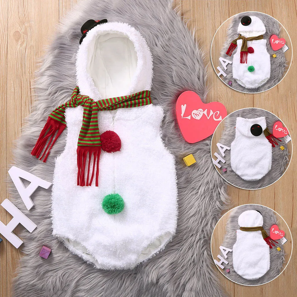 Рождественский флисовый комбинезон со снеговиком для маленьких мальчиков и девочек; милый шарф; комплекты одежды для малышей; roupa infantil; Новинка