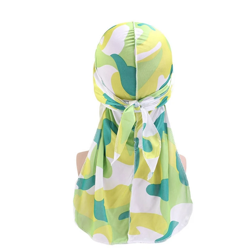 Fashion Camo Men's Silky Durags Turban Print Men Silk Durag Headwear Bandans Headband Hair Accessories Pirate Hat Waves Rags