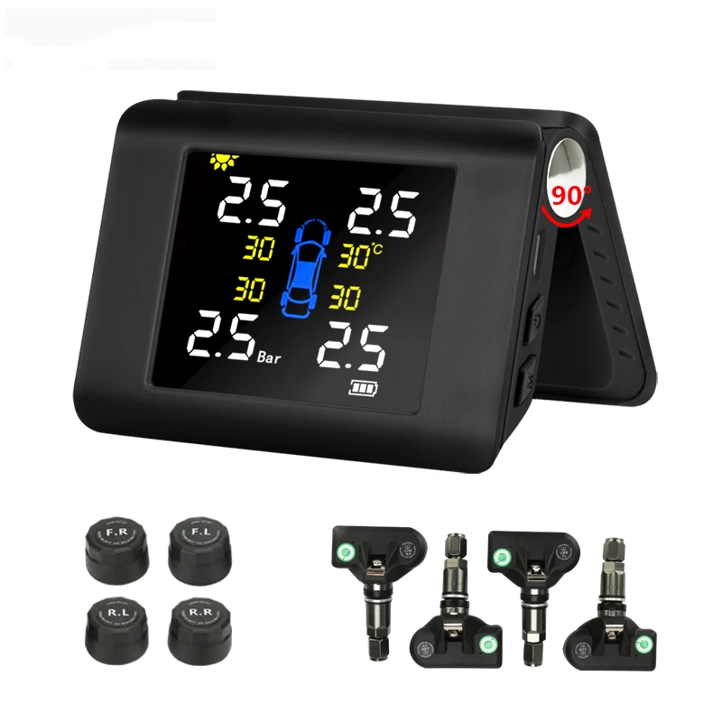 

Car Solar Power Tyre Pressure Monitoring System with 4 Sensors LCD Real-time Display Black Tire Pressure Auto Alarm System