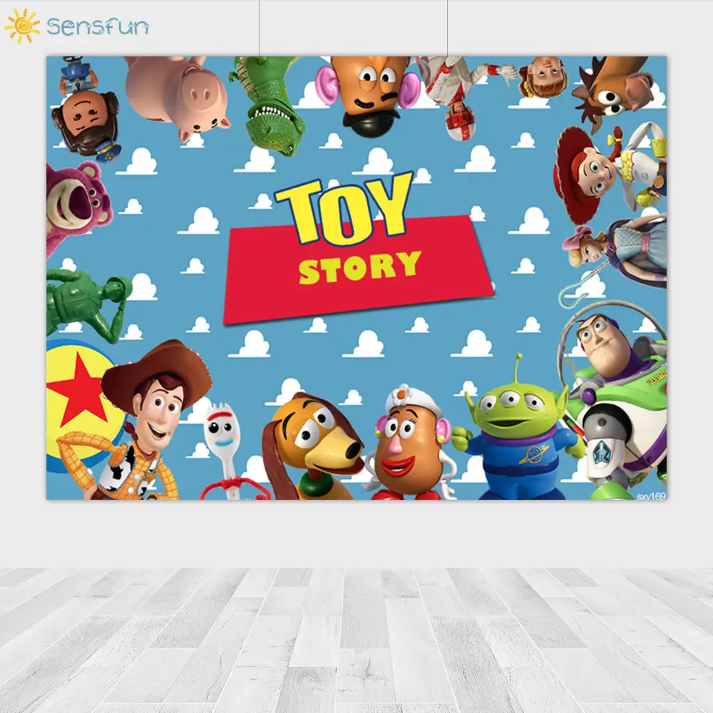 Sensfun Toy Story 4 конфеты Дети День рождения фотографии фоны стены деревянный пол настроить фоны для фотостудии