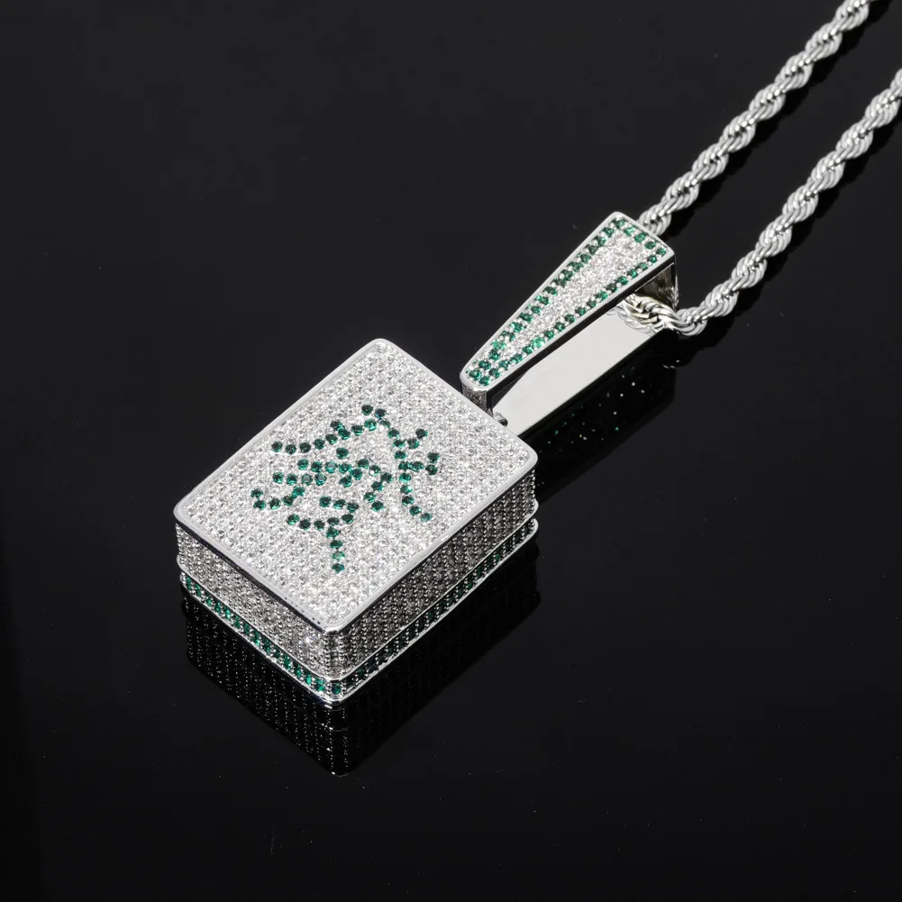 Iced Out кубический циркон Bling китайский фа Маджонг ожерелье и кулон для мужчин и женщин хип хоп ювелирные изделия ожерелья из кубического диоксида циркония для подарков