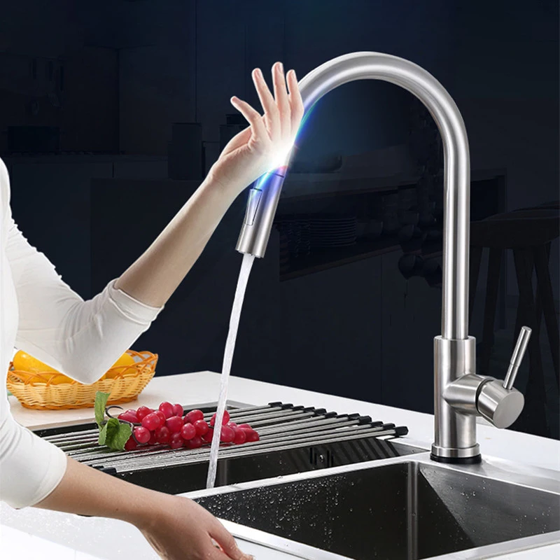  Touch Kitchen Faucet Senducs Pull Down Brushed Sensor Kitchen Mixer Tap Quality 304 Stainless Steel - 4000322202656