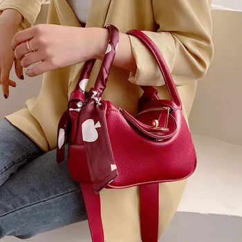 

Fashion Women Top-handle Handbag With Tassels Scarf Decor Leather Shoulder Crossbody Bag Messenger Phone Coin Bag Female