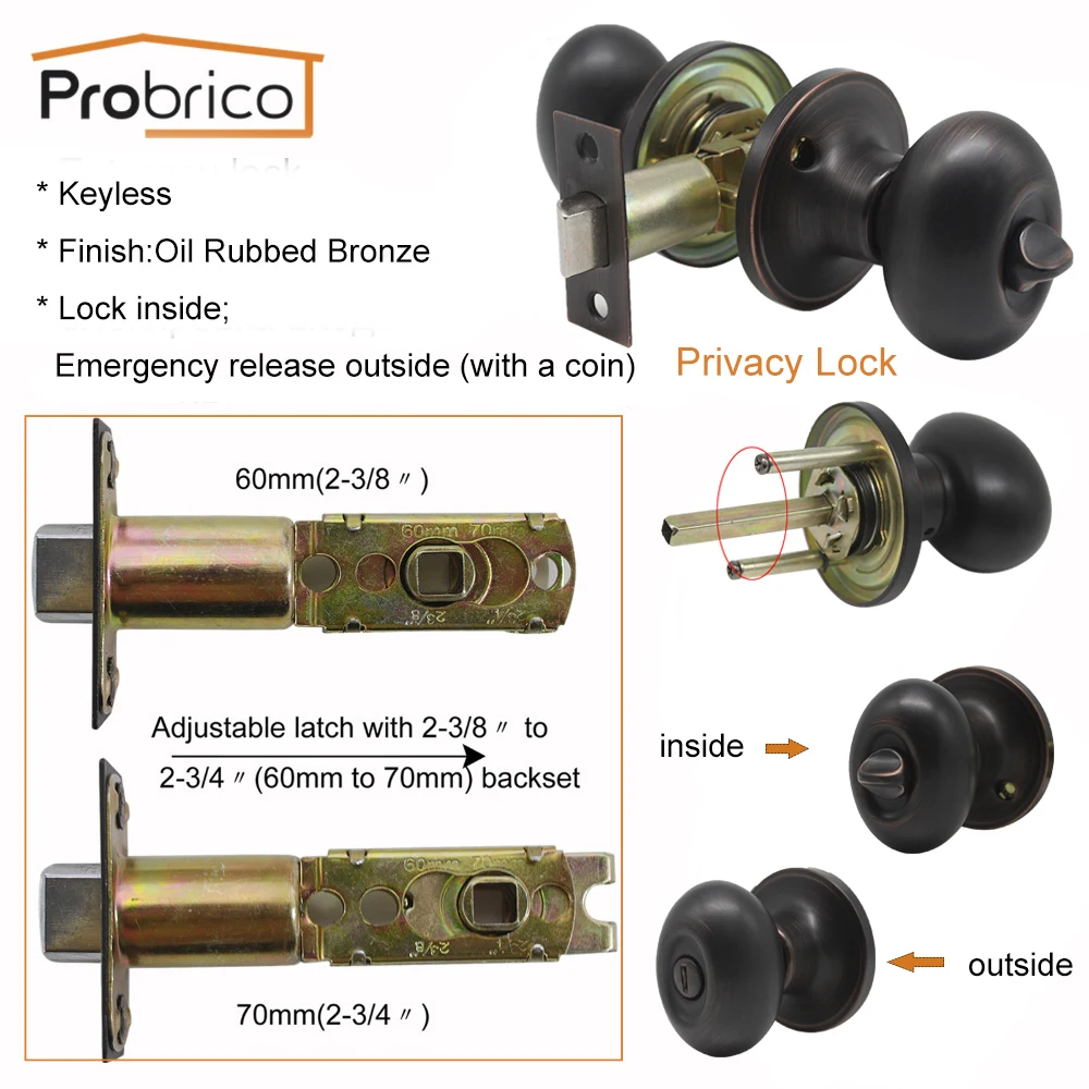 Probrico Tulip Style Door Lock Keyless Door Knobs 6 Pack Antique Brass Privacy Lock No Key Bedroom Bathroom