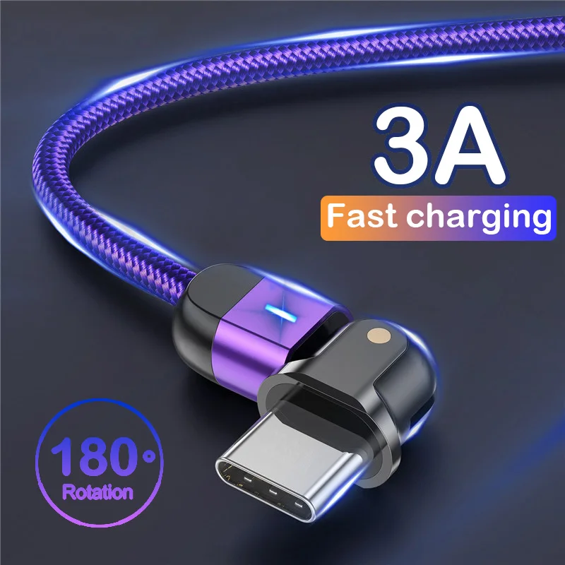 QICHSHJIN 180 ° вращающийся светодиодный Type C USB кабель для Samsung Huawei P30 Pro быстрой зарядки