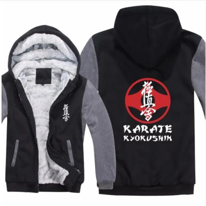 Kyokushin толстовки с капюшоном для карате пуловер зима для мужчин Пальто Повседневное толстый флис шерсть лайнер Kyokushin каратэ толстовки с капюшоном