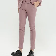 Nine point Pantalones informales ajustados de estilo coreano para hombre, Pantalón moderno de negocios, sin hierro, color rosa
