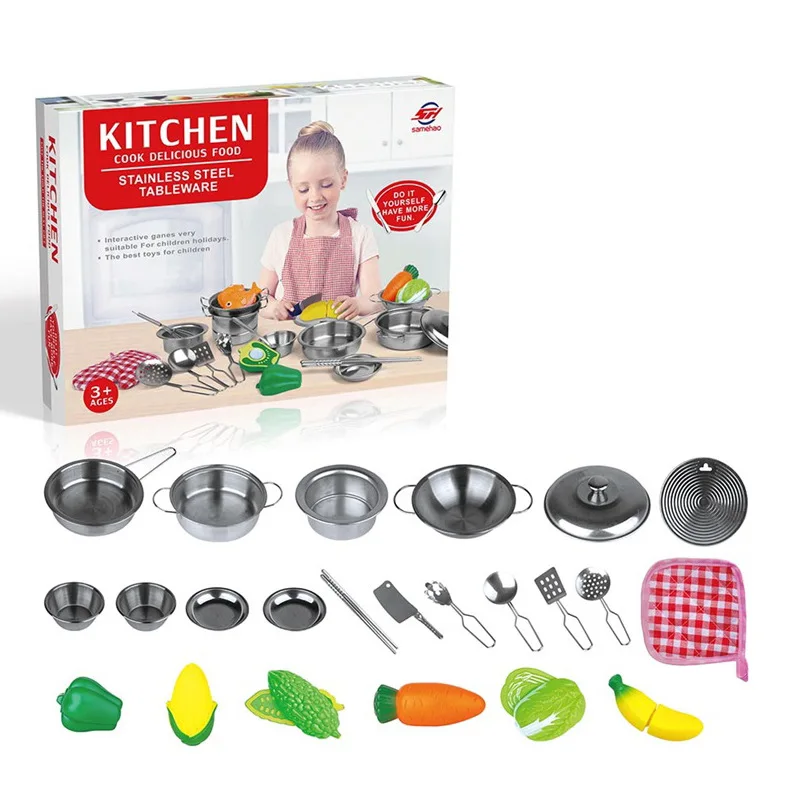 

New Products Model Mini Kitchenware Children Kitchen Stainless Steel Cooking Game Play House Slicer Toy