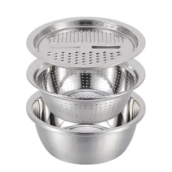 

3PCS Stainless Steel Kitchen Graters Multi-function Cheese Grater with Stainless Steel Drain Basin for Vegetables Potatoes