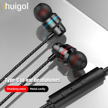 

ihuigol In-Ear Type-C Earphone For Realme X50 Xiaomi Note 9 Wired Mobile Phone HiFi Stereo USB C Earphones With Mic Wire Control