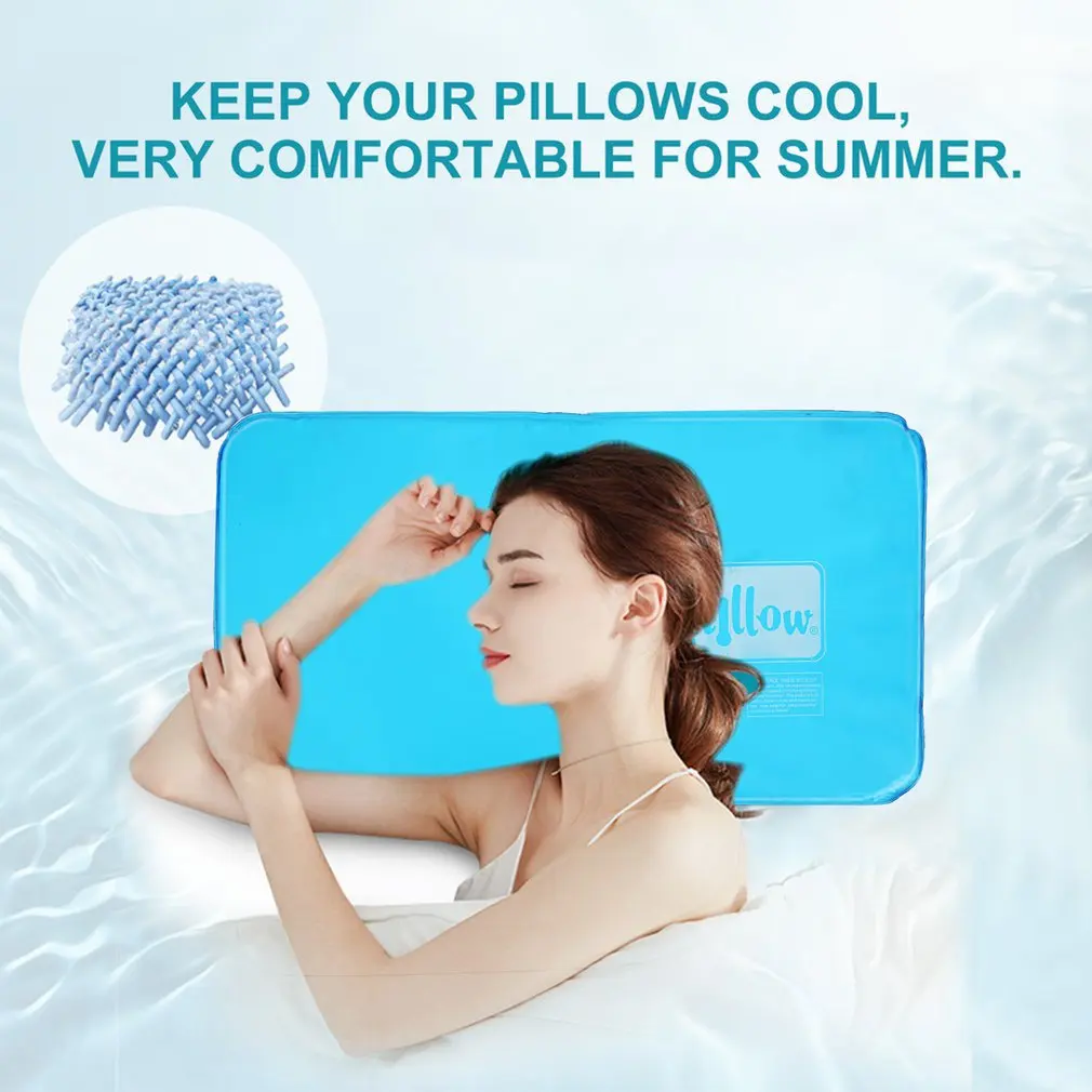 

Comfortable Summer Ice Cold Pillow Cool Therapy Relax Muscle Help Sleeping Pad Mat Travel Pillows Neck Water Blue
