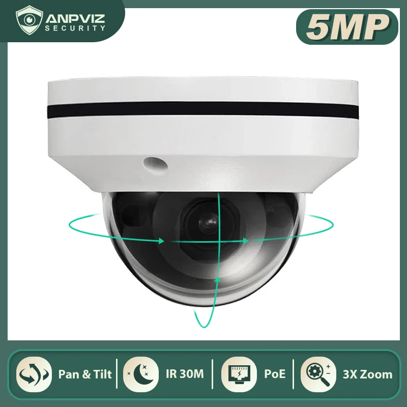 Anpviz 5-мегапиксельная купольная IP-камера 3X POE 2 8-8 мм оптический зум наружная