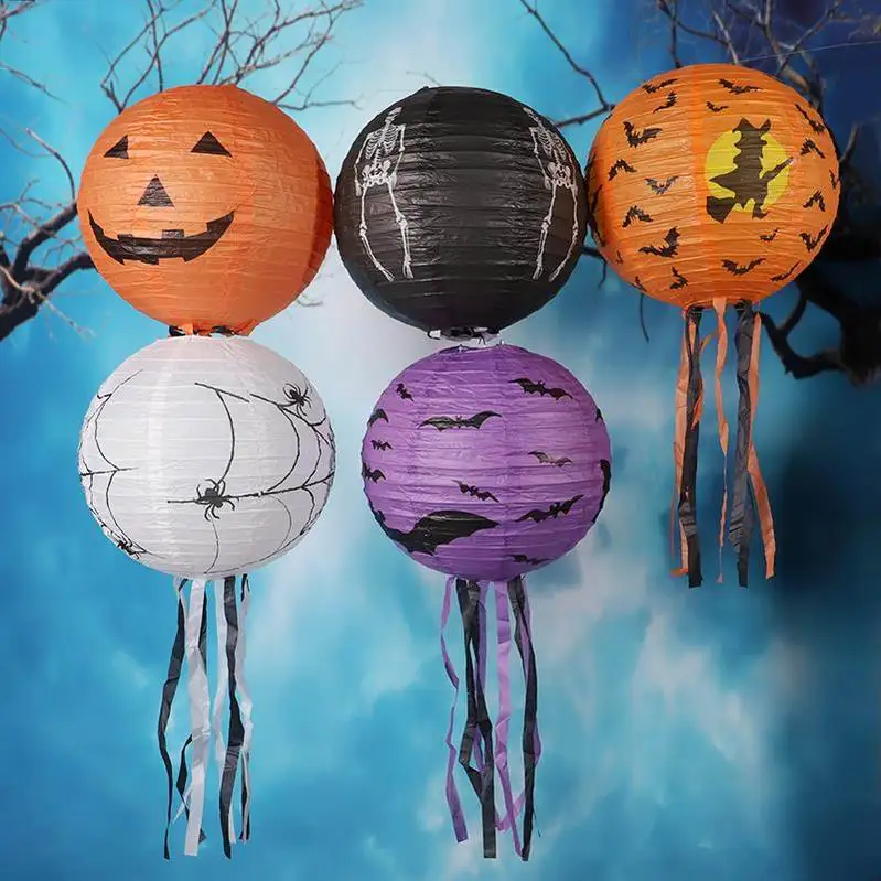 Description Picture 6 of item10inch Pumpkin lantern paper Halloween lanterns cartoon Bat lantern Halloween party decor Funny toys birthday party decor