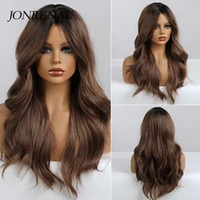 

JONRENAU Synthetic Long Natural Wavy Wig Ombre Brown Cosplay Party Wigs for Black White Women Daily Hair Heat Resistant Fiber