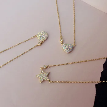

Full Diamond Zircon Pendant 925 Silver Necklace Jewelry Minimalism Chocker Kolye Vintage Collier Bijoux Femme Women Fashion