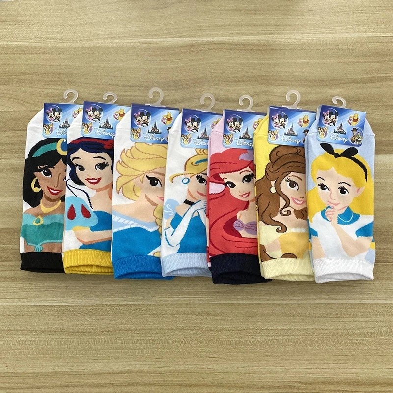 

Disney Kawai Children's Princess Socks Snow White Mermaid Anna Soft And Breathable Cotton Non-Slip Short Anime Children's Socks