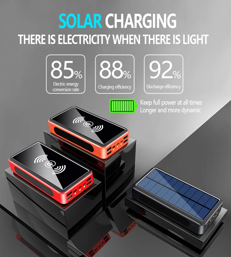 50000mAh Wireless Solar Power Bank External Battery Portable Powerbank 2USB Fast Charging for iPad iPhone Samsung Huawei