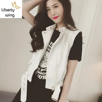 

Womens Vest Casual Fashion Belted Zipper Jacket Biker Coat Jaqueta Feminina Inverno Couro Female Waistcoat Chalecos Mujer Cloth