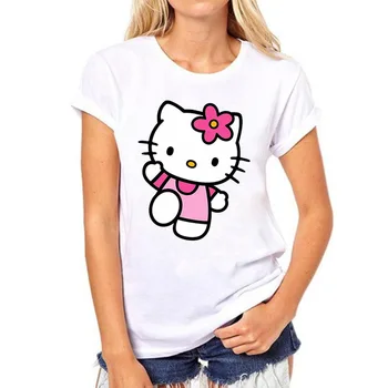 

Women's cute cat print summer fashion cartoon shirt hello kitty Harajuku Korean style T-shirt ladies aesthetic clothing T-shirt