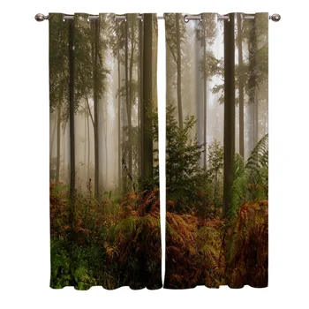 

Woods Forest Misty Haze Scenery Cloud Smoke Forest of Nature Character Kitchen Bedroom Curtain Panels With Grommets