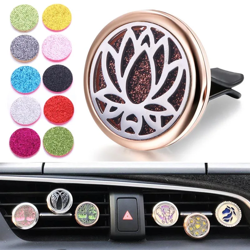 

New lotus Aromatherapy Lockets Car Perfume Diffuser Stainless Steel Aroma Essential Oil Diffuser Car Clip Pendant DropShipping