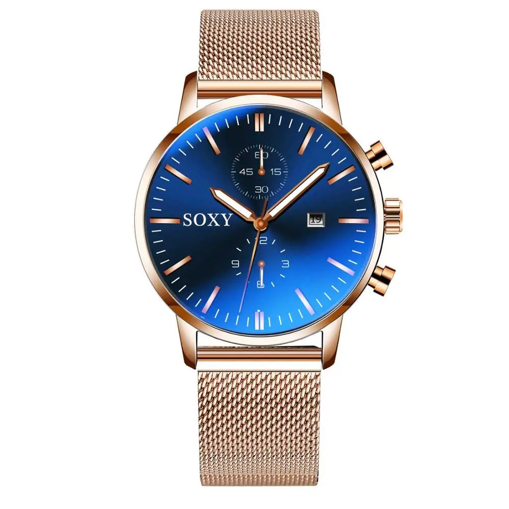 Модные часы мужские брендовые SOXY золотые черные сетчатые стальные Мужские кварцевые часы для мужчин минималистичные наручные часы Relogio Masculino - Цвет: As the picture4