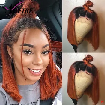 

1B Orange Color Ombre 13x4 Lace front Human Hair Wigs For Black Women Brazilian Remy Straight Pre Plucked Baby hair 150 Density