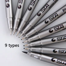 9 шт./компл. пигмент лайнер Pigma Micron чернила маркер для белой доски 0,05 0,1 0,2 0,3 0,4 0,5 0,6 0,8 различных наконечников, черная ручка эскизов ручки