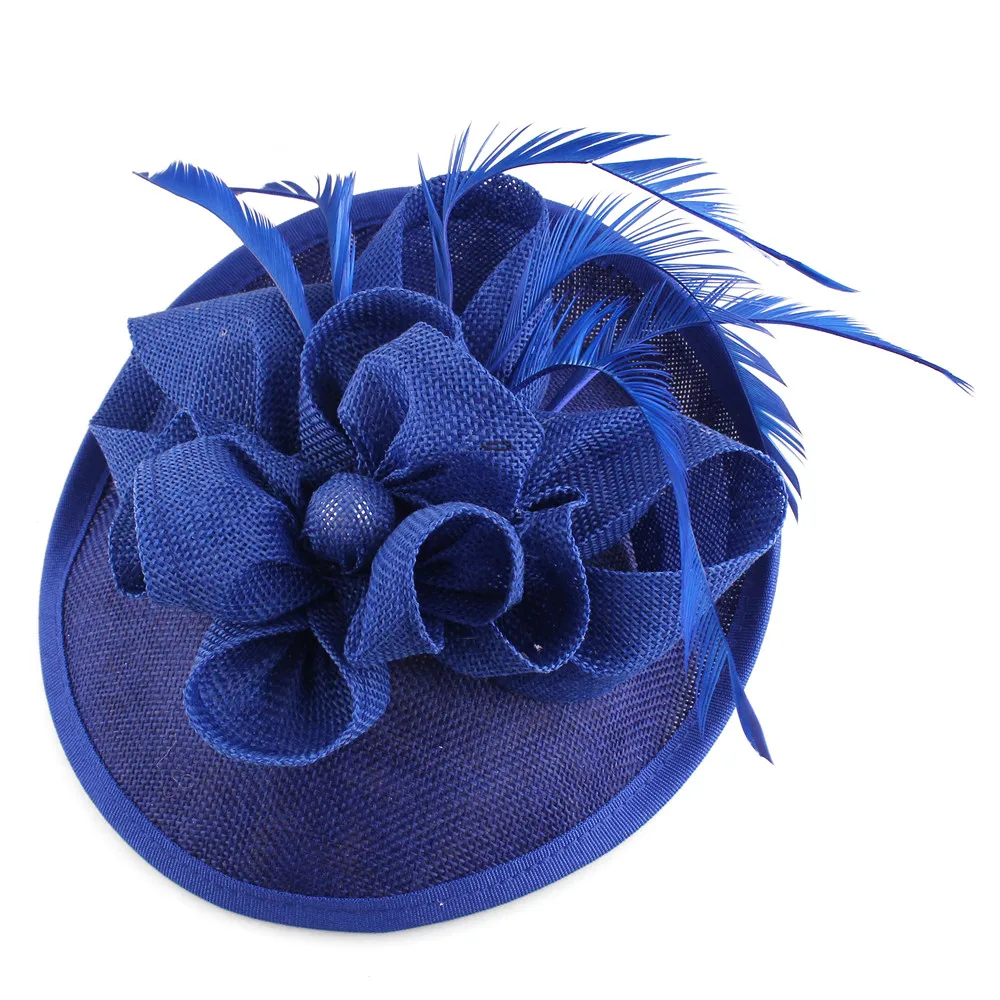 royal blue Высококачественные 17 цветов морские синие украшения для волос Женские Имитация Sinamay Необычные головные уборы Свадебные аксессуары для волос вечерние шапки - Цвет: royal blue