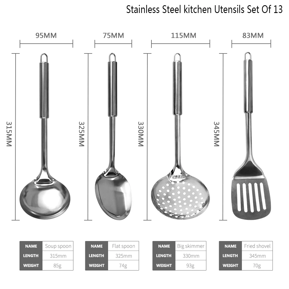 Набор кухонной утвари из нержавеющей стали 12 предметов с держателем и