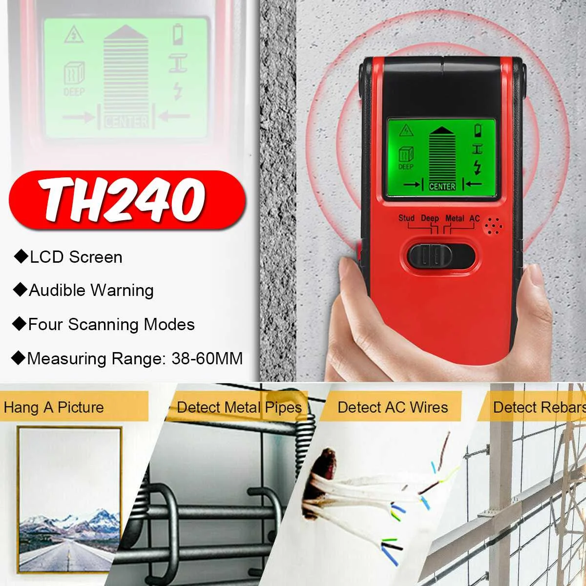 

NEW 4 In1 Metal Detector Stud Center Finder search Metal and AC live Wire Detector Wall Scanner Electric Box Wall Detector