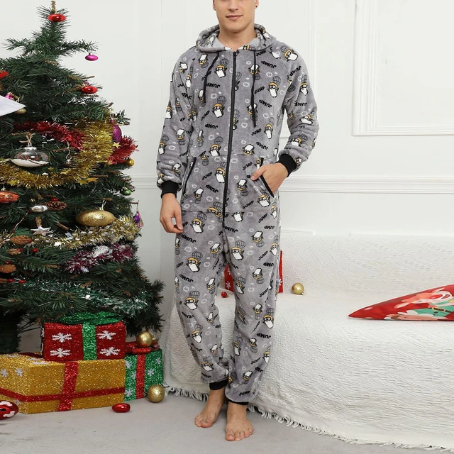 Adults Fleece Hooded Onesie Pajamas for Men