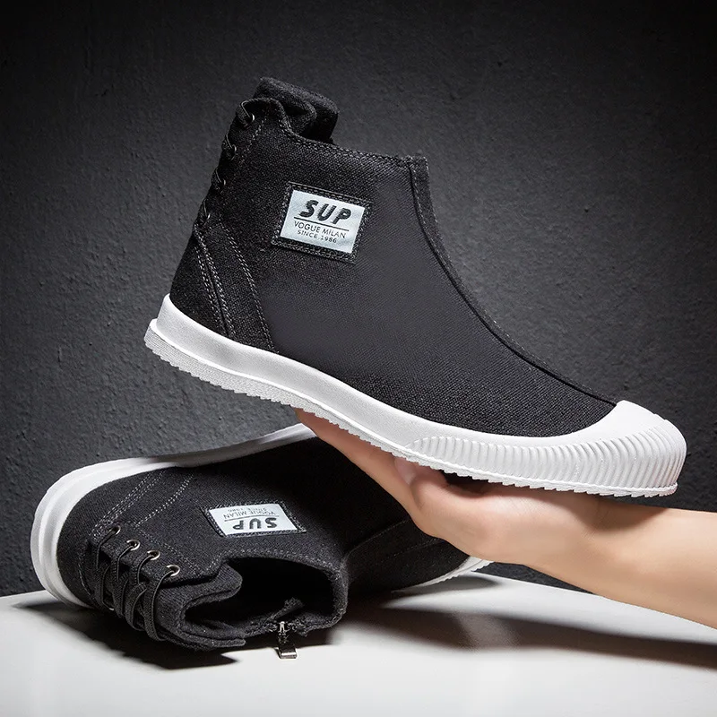 

Western Style INS Shell Head High-top Board Shoe Men's Harajuku Sports Footwear Trend Cool Zipper Canvas Boots Men's