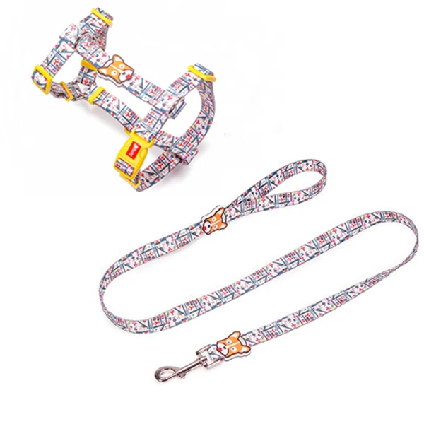 Harness set Ошейники для собак с модным дизайнерским принтом без побега нейлоновый собачий поводок отбивающийся быстросъемный шлейка для домашних животных ходячий поводок регулируемый - Цвет: Harness set