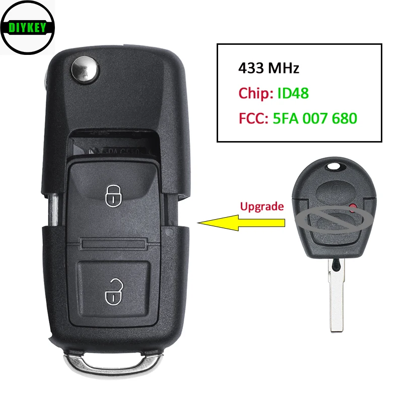 Car Remote Key DIYKEY P/N: 5FA 007 680 Upgraded 433MHz Flip Remote Key ID48 Chip for VW Toledo Leon Lbiza Cordoba Arosa Alhambra 5FA007680