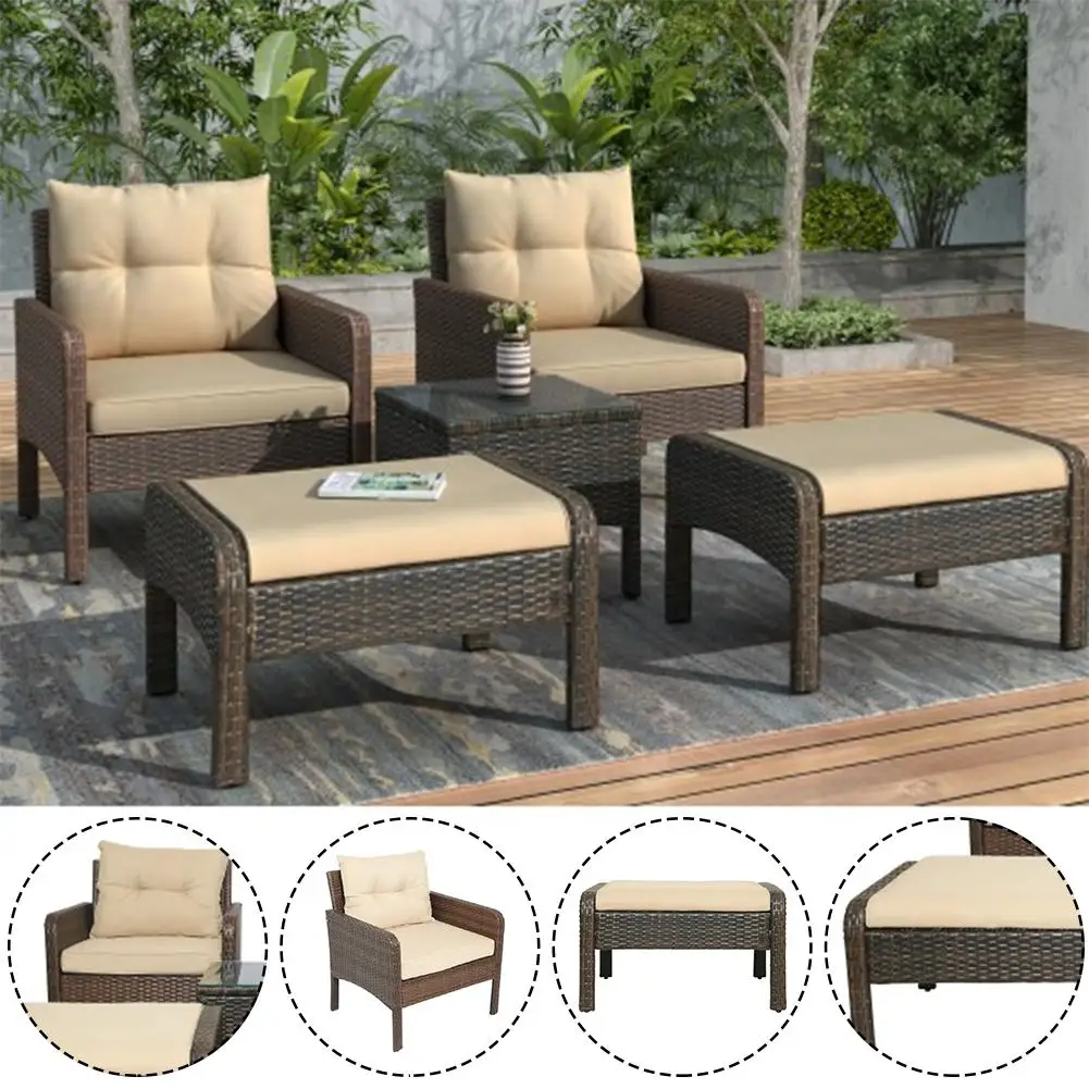 5 In 1 Pe Rattan Garden Furniture Wicker Outdoor Patio Furniture Set 1 X Glass Table 2 X Foot Tool 2 X Chair Set Usa Warehouse Garden Furniture Sets Aliexpress