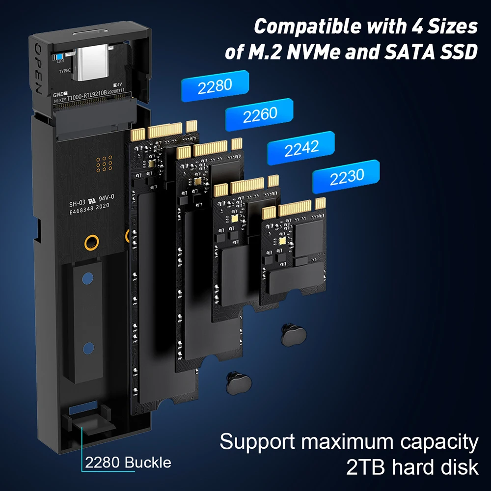 M2 SSD Case NVMe Enclosure M.2 to USB 3.1 Gen 2 SSD Adapter Dual Protocol For NVME NGFF SATA M+B Key 2230/2242/2260/2280 ssd enclosure ssd adapter hard drive enclosure