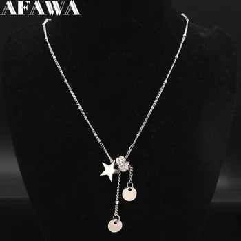 

2020 Star Crystal Stainless Steel Statement Necklace Women Silver Color Necklace Jewerly acero inoxidable joyeria mujer N19563