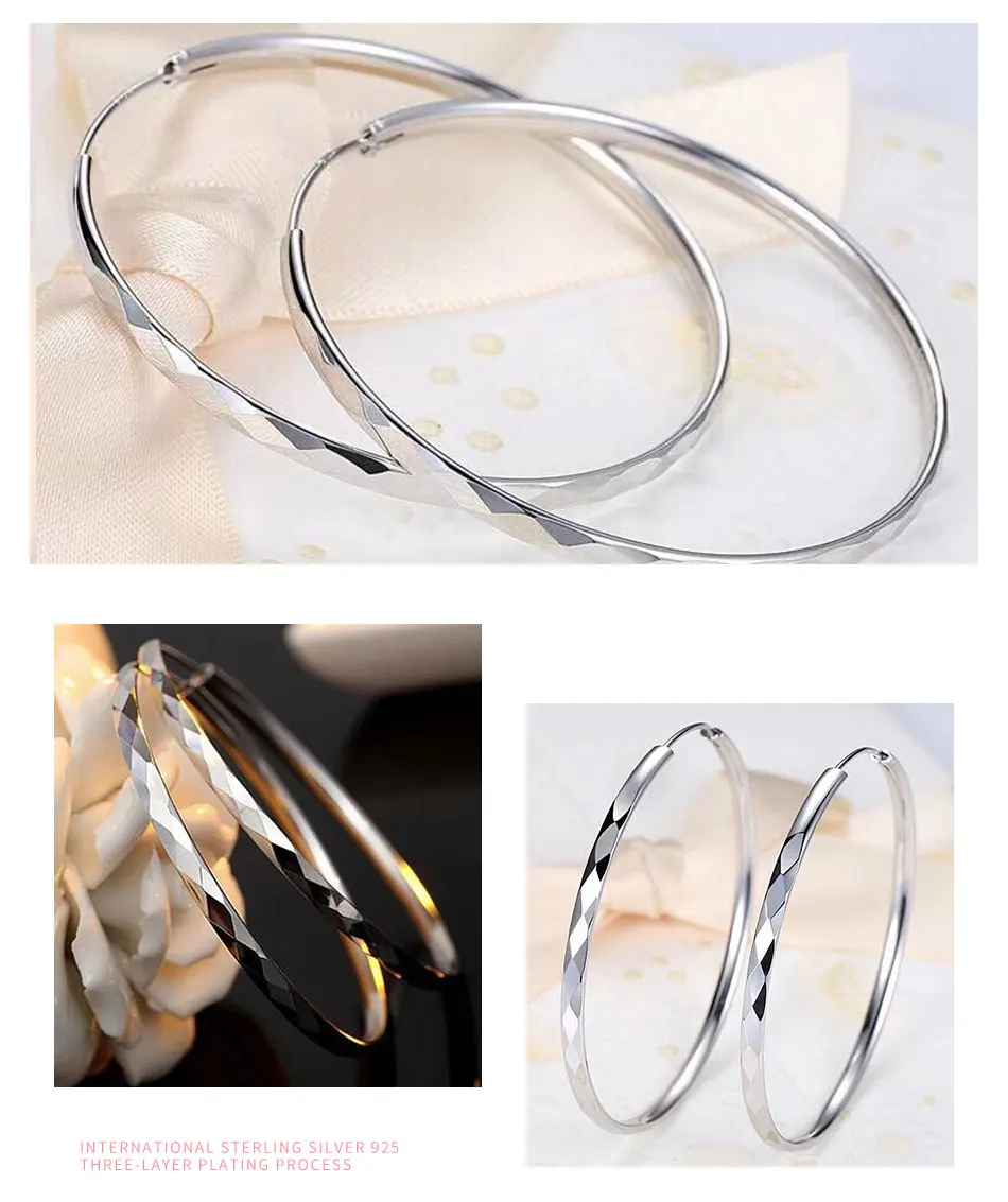 ZDADAN 925 Sterling Silber 30/40/50/60 mm Kreis Creolen für Frauen Fashion Party Schmuck Geschenke – Detail 4