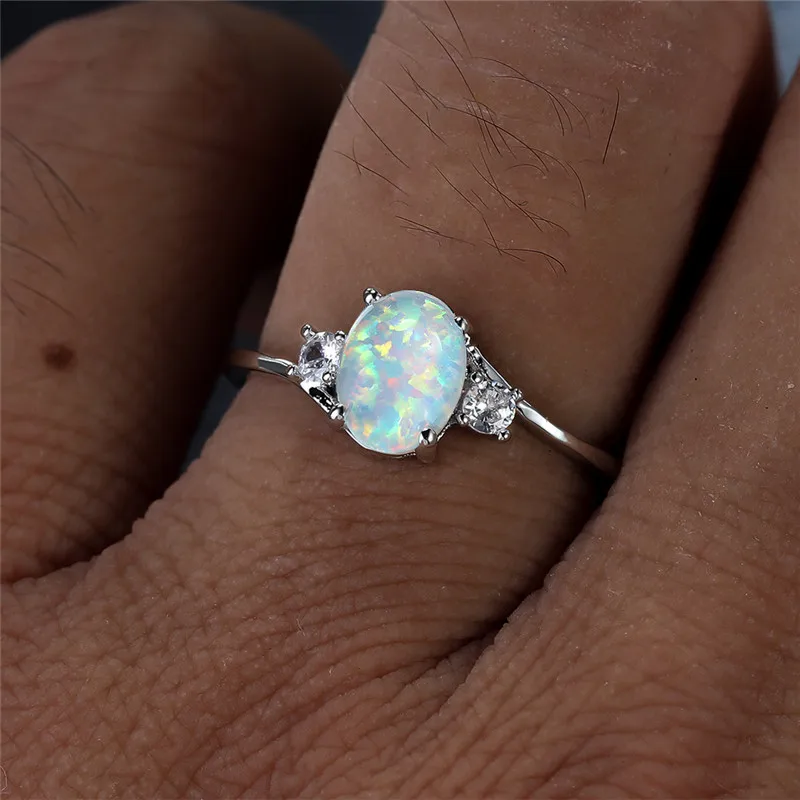 Wedding Rings Female Opal Stone Classic Silver Color Engagement Jewelry Luxury Crystal Oval For Women