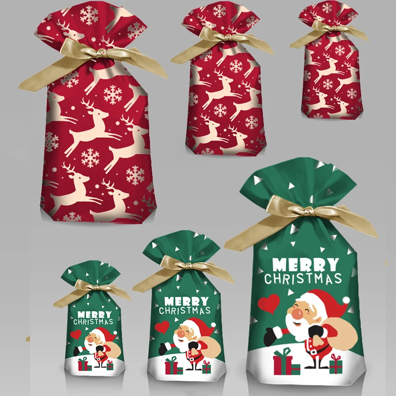5/10pcs New Year Candy Bag Santa Gift Bag Snowflake Crisp Drawstring Merry Christmas Decorations for Home Noel Present gift bags christmas gift bags christmas candy packaging