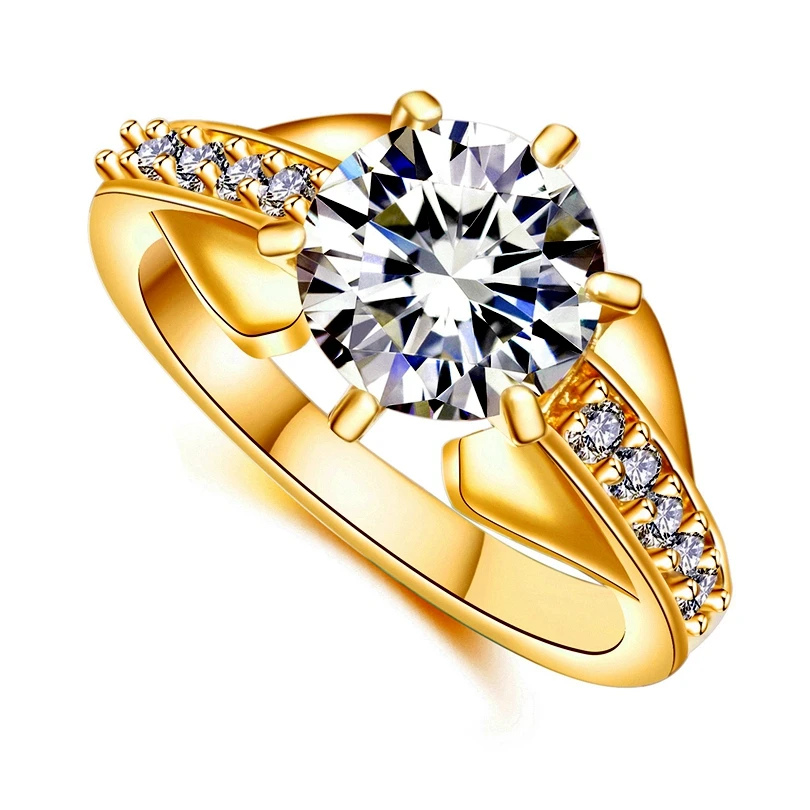 Женское золотое обручальное кольцо с кристаллами и фианитом|women fashion rings|women ringswomen