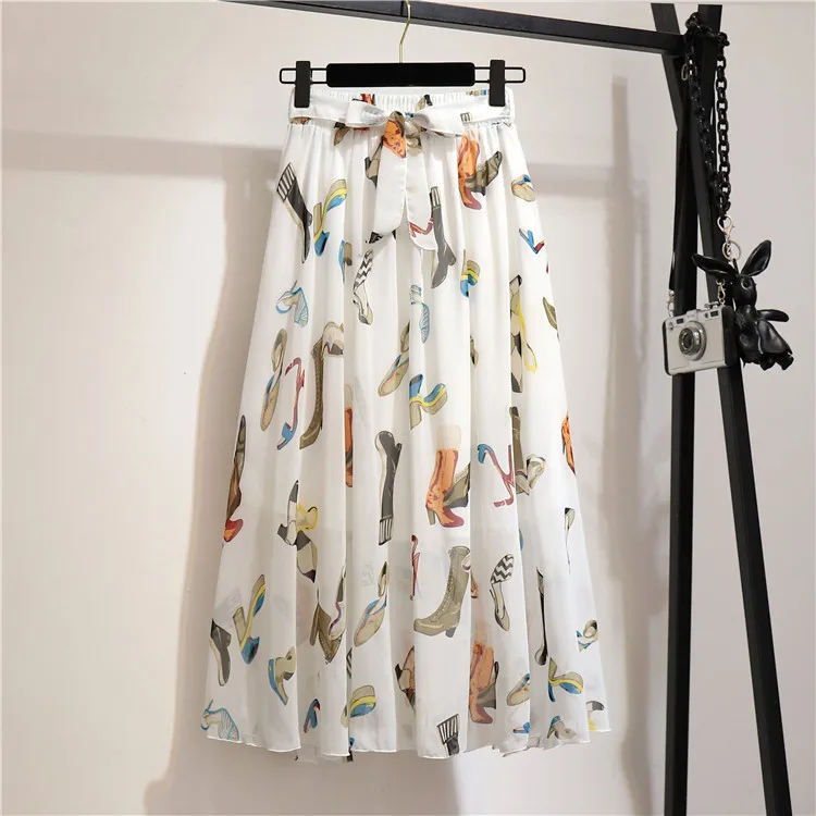 hoop skirt TFETTERS 22 Color Chiffon Floral Long Skirt Spring/summer 2020 New Bohemian Skirt  Long High Waist Beach Skirt Womens Clothing white denim skirt