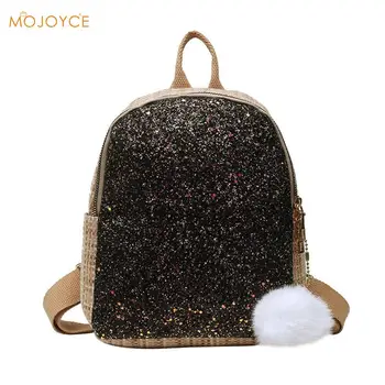 

Creative Women Sequins Canvas Backpack Classic Texture Delicate Design Pompom Ladies Girl Travel Shoulder School Bag