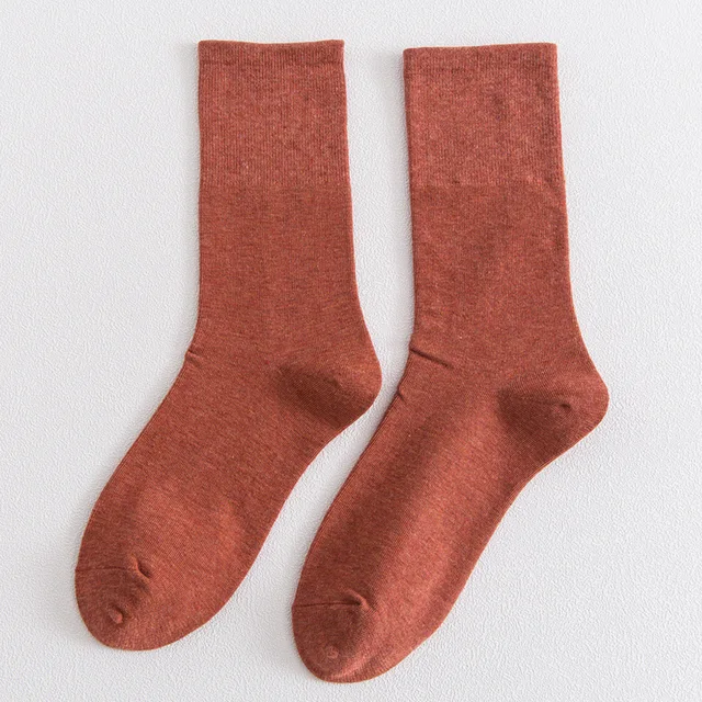 Solid color socks Ⅰ Middle tube Knitted Japanese Korea Loose Long Socks Women Pile Ins Soft Fashion girls Spring and Autumn Brick red