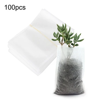 

100 Pcs Degradable Seedling Container Bags Non-Woven Nursery Bags Gardening Seed Sapling Planting Bag Nutrition Bowl