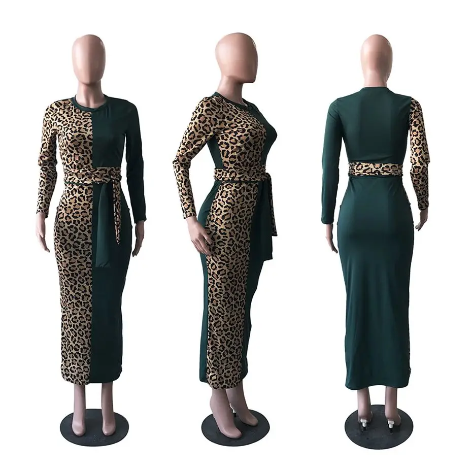HAOYUAN леопардовое Платье макси с длинным рукавом бодикон Vestidos размера плюс одежда элегантные сексуальные вечерние осенние платья для ночного клуба