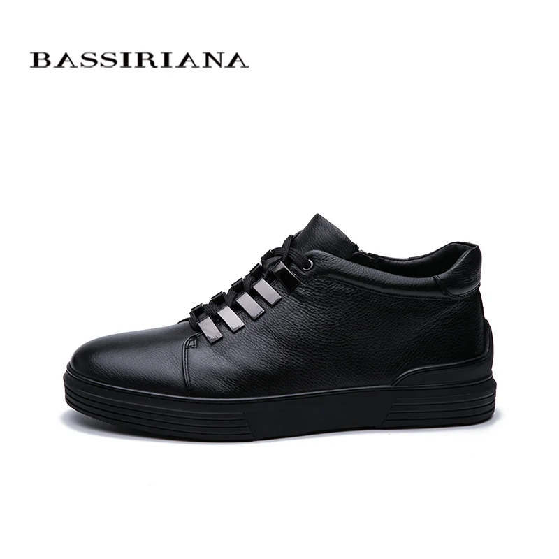BASSIRIANA 2019 new warm black leather men's winter boots ankle boots soft genuine wool Men 'S shoes
