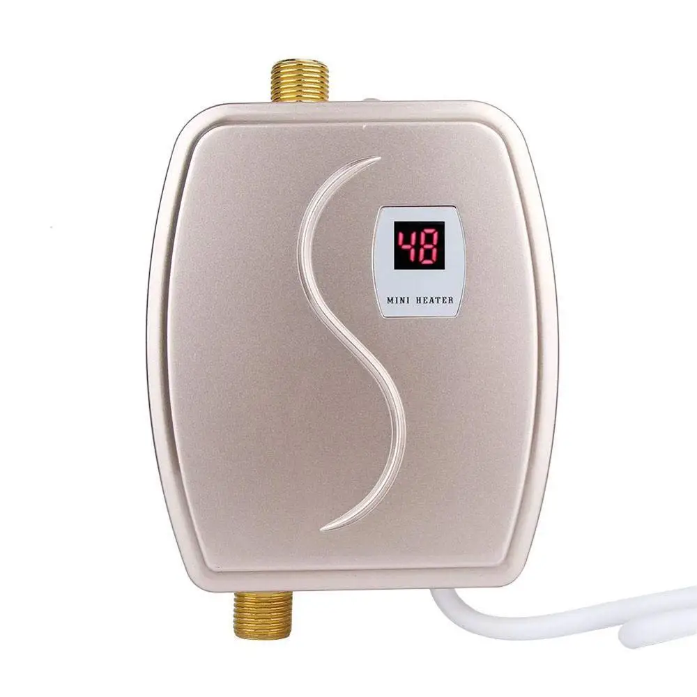 XY-FG-GB, 3800 Вт водонагреватель для ванной, кухни, мгновенный Электрический водонагреватель, кран с жидкокристаллическим дисплеем, смеситель для душа - Color: Gloden