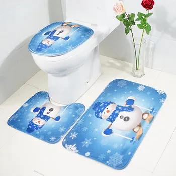 

Merry Christmas Bathroom Toilet Floor Mat Three-piece Set Bath Mat Anti-slip Bathroom Floor Mats
